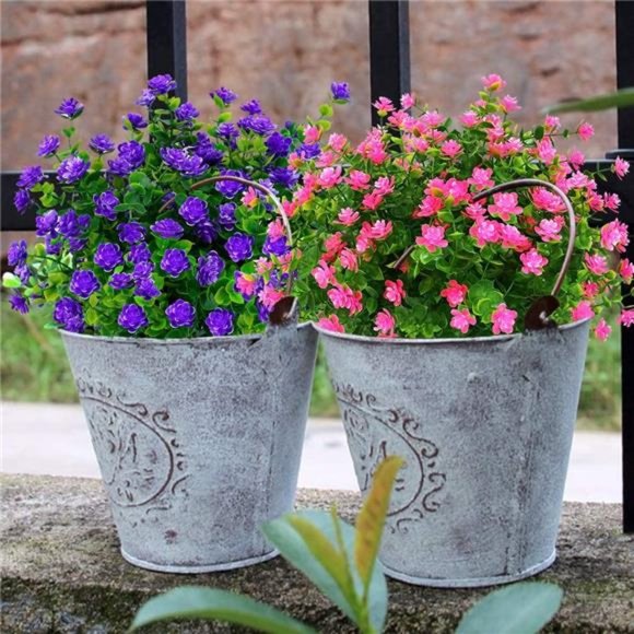 6 Bundles Outdoor Pink Artificial Flowers UV Resistant Fake Boxwood Plants Faux - Picture 7 of 7